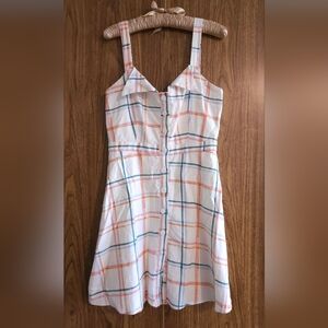 WAYF Summer Plaid Linen-Blend Checkered Button-Down Dress  S